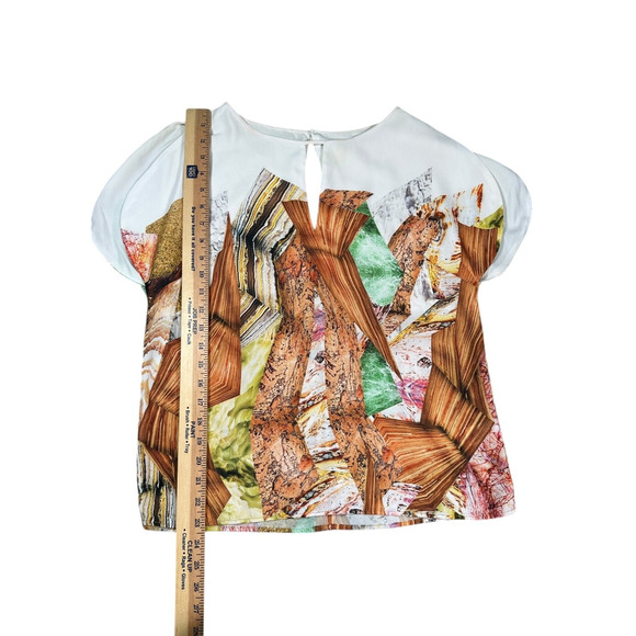 Clover Canyon Womens Size Small Short Sleeve Keyhole Printed Blouse Business - Picture 4 of 9